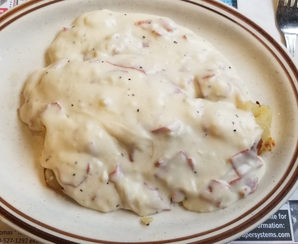Creamed chipped beef over home fries