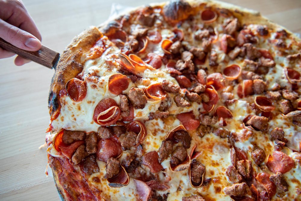 a pepperoni and sausage pizza