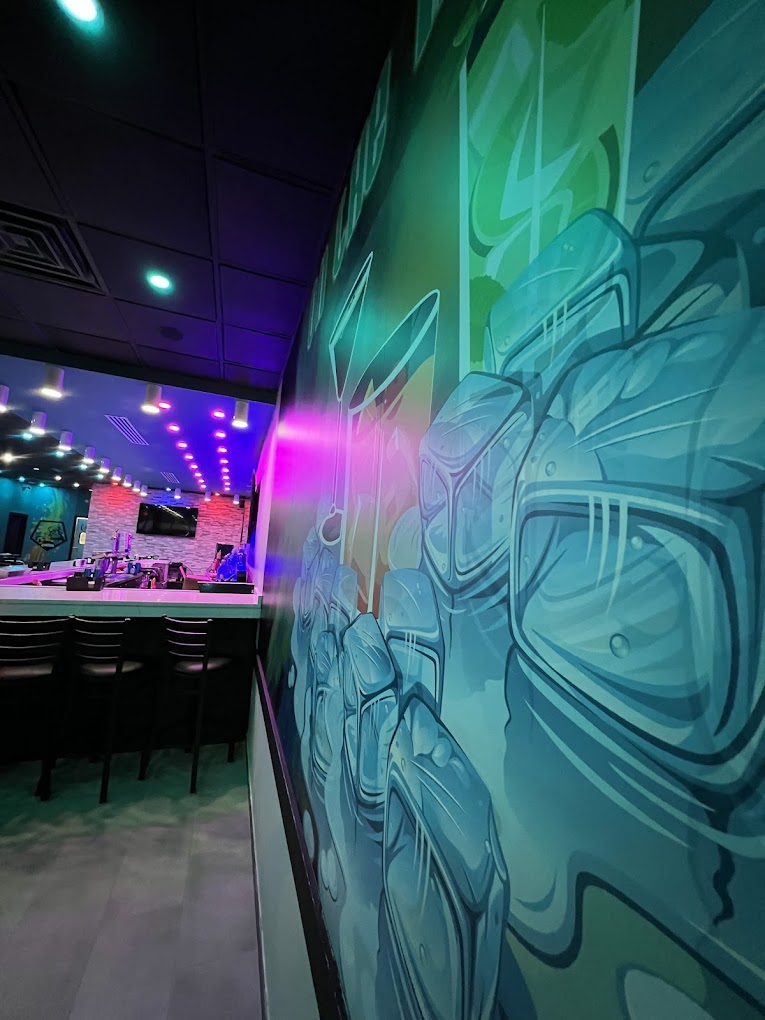 Interior of On the Rocks, mural