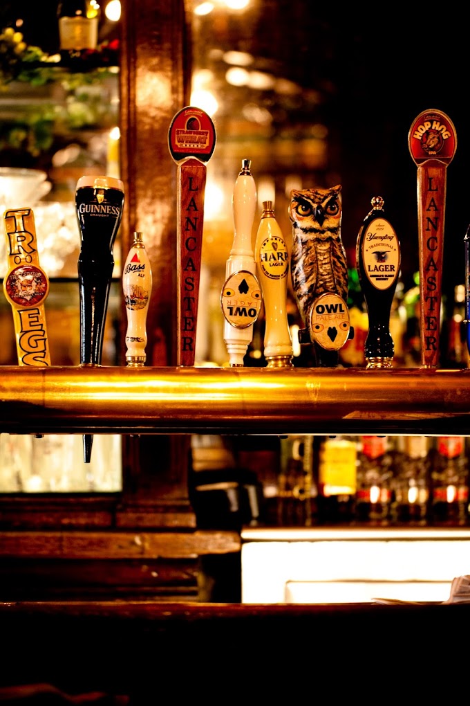 Line up of beer on tap
