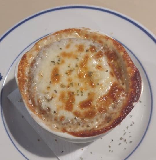 a bowl of French onion soup