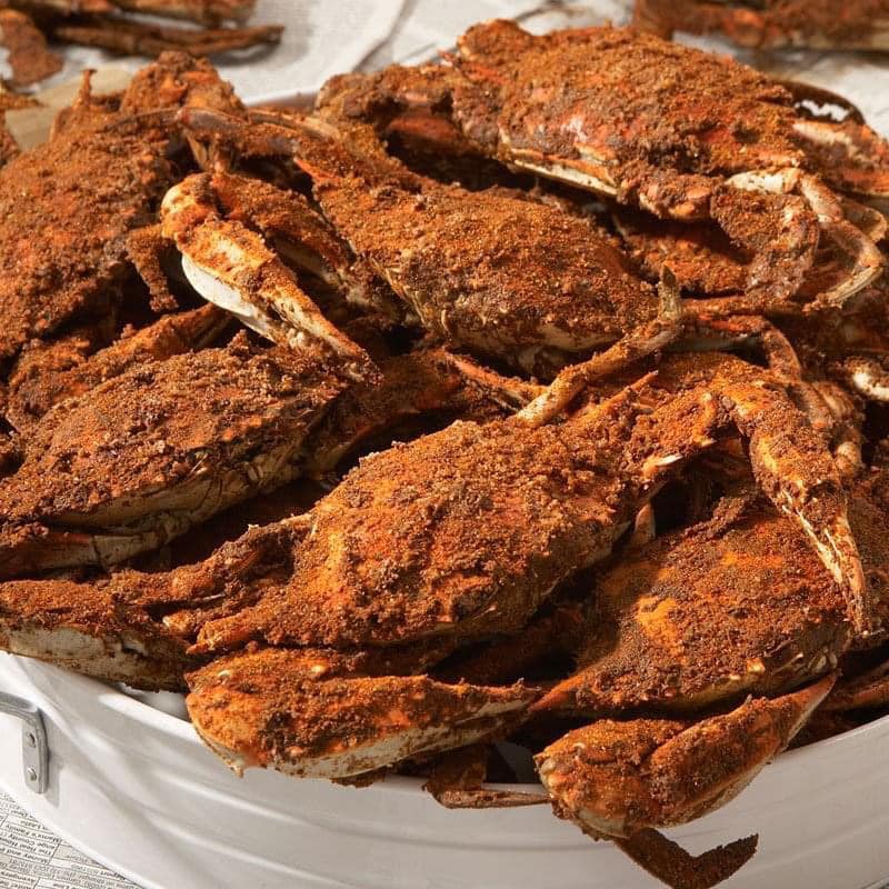 a pile of seasoned steamed crabs