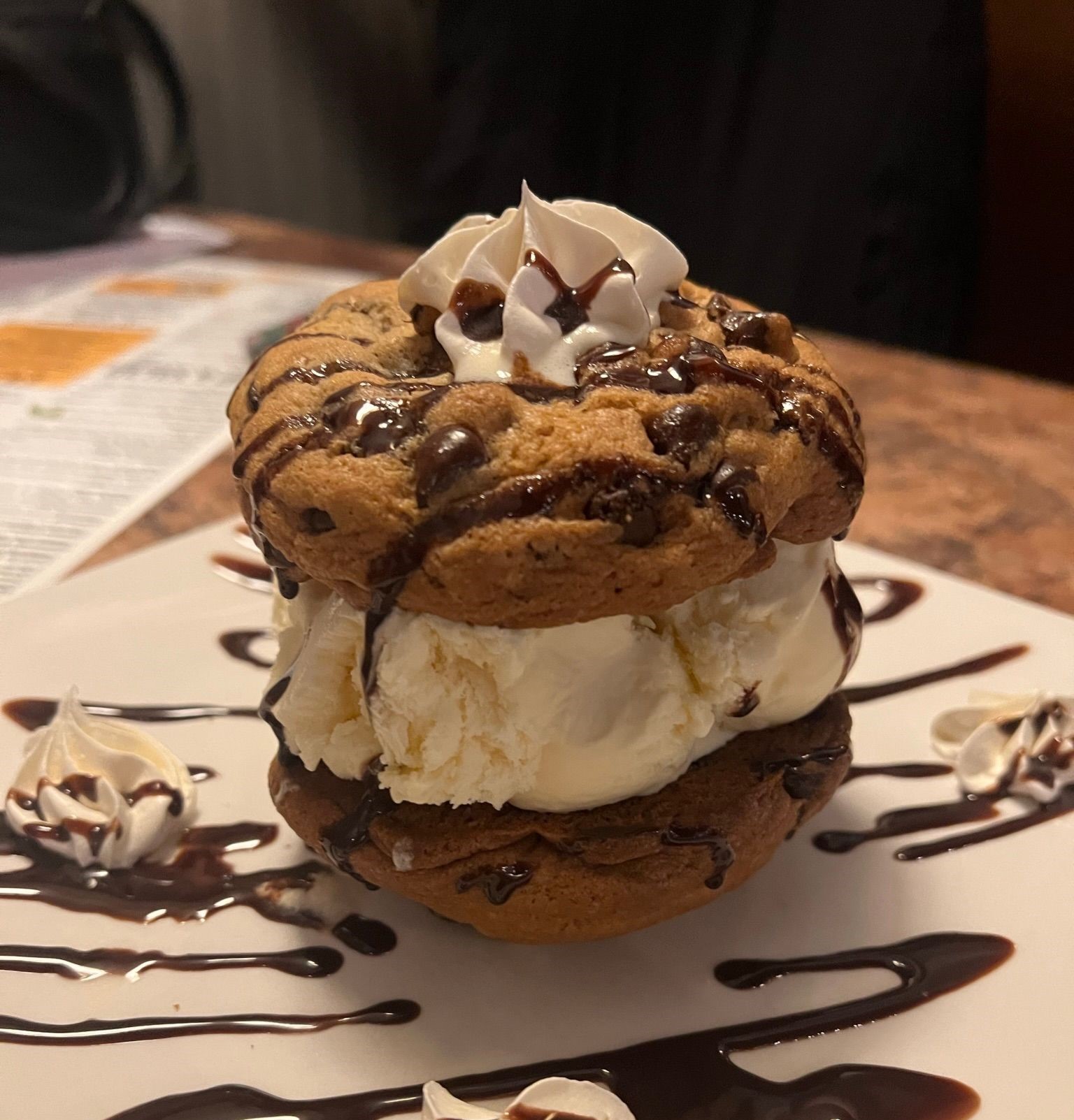 a homemade chipwich (chocolate chip cookie ice cream sandwich)